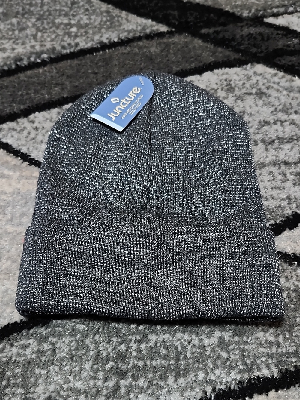 JUNCTURE BLACK KNIT METALLIC SLIVER FLEECE-LINED CUFFED LUREX HAT